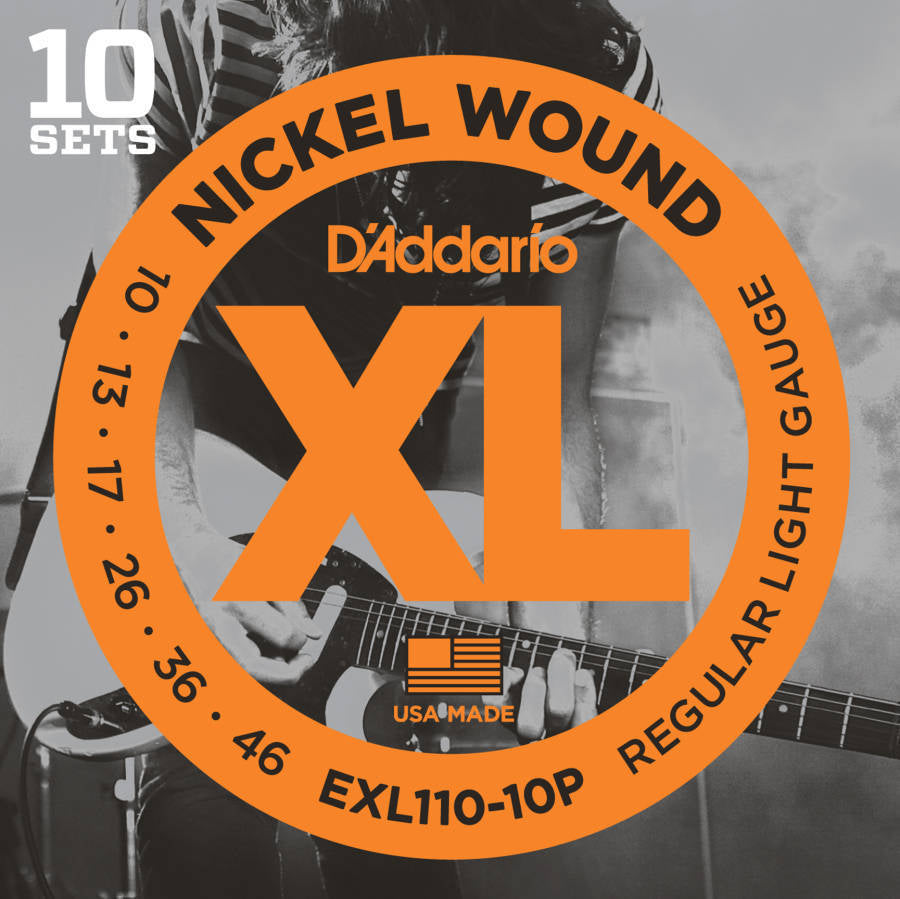 D'addario EXL11010P Nickel Plated Steel Wound Electric Strings - Guitar 010-046 | 10 Pack