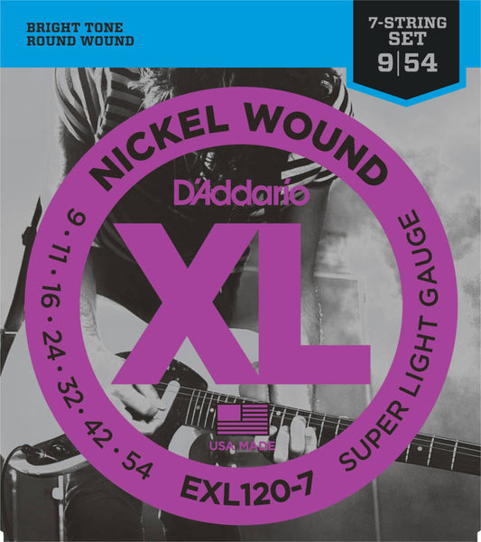 D'addario 7 String Nickel Plated Steel Wound Electric Strings 009-054 - EXL1207