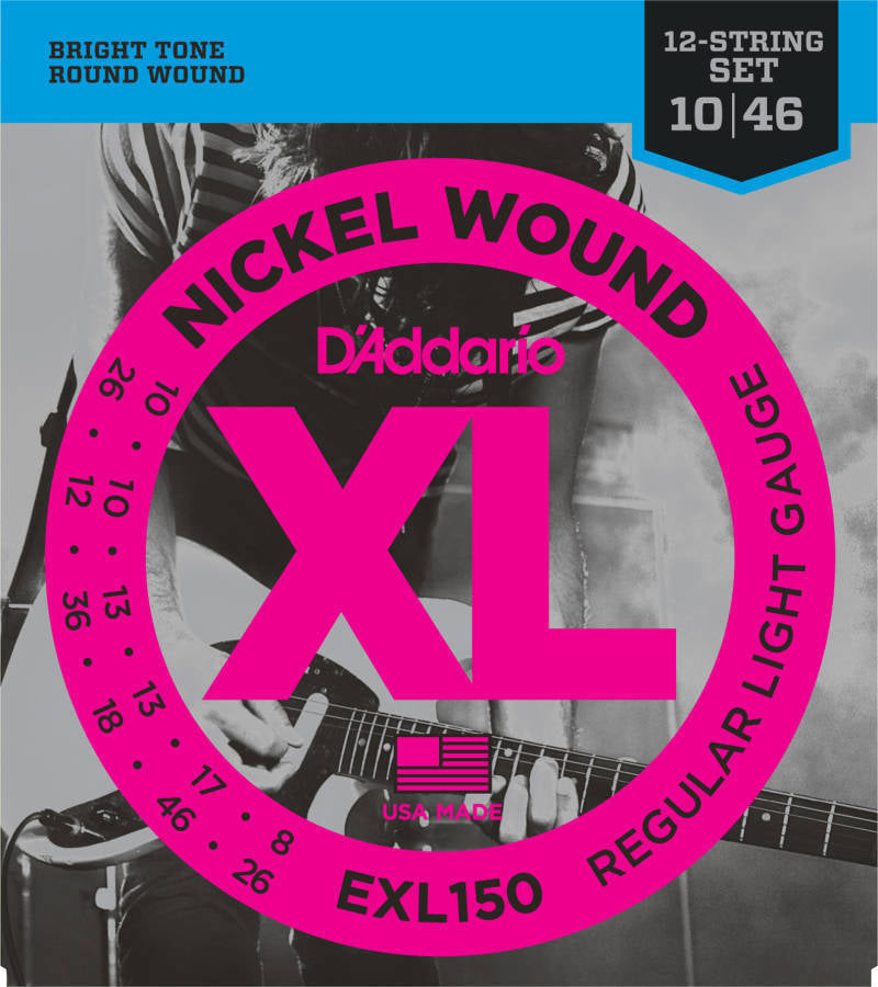D'addario 12 String Nickel Plated Steel Wound Electric Strings 010-046 - EXL150