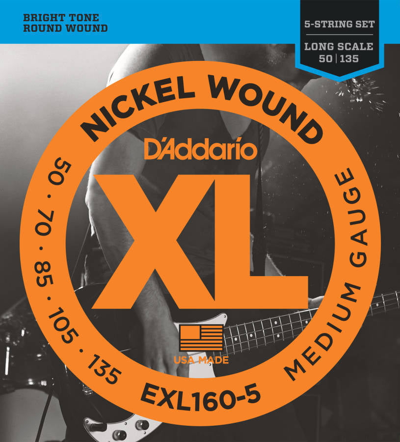 D'addario EXL1605 5 String Nickel Wound Long Scale Bass Strings 050-135