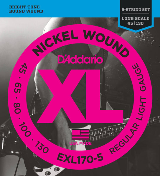 D'addario EXL1705 5 String Nickel Wound Long Scale Bass Strings 045-130