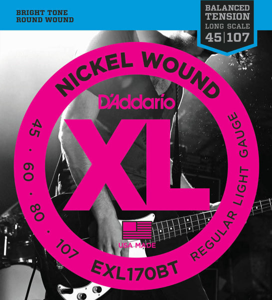 D'addario EXL170BT Balanced Tension Nickel Wound Bass Strings 045-107