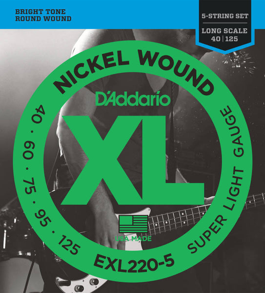 D'addario EXL2205 5 String Nickel Wound Bass Strings Super Light 040-125