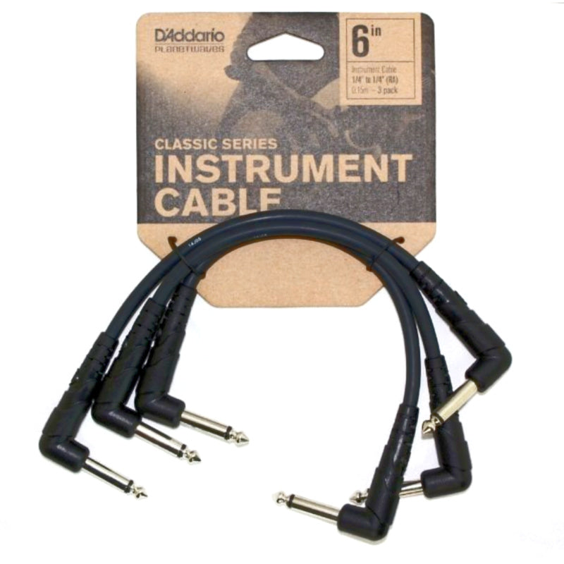 D'Addario 6 Inch Right Angle 3 Pack Patch Cords - PWCGTP305