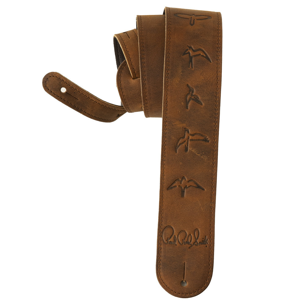 PRS Logo Leather Birds Guitar Strap in Distressed Brown - 100156029
