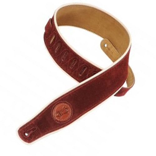 Levys 2-1/2" Signature Series Suede Guitar Strap w/ Cream Piping in Burgundy - MSS3CPBRG