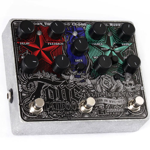 ElectroHarmonix TONETATTOO Multi Effects Pedal with Distortion, Delay and Chorus Effects Pedal