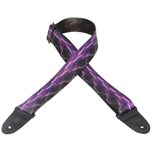 Levys 2" Polyester Guitar Strap with Purple Lightning Design - MP18
