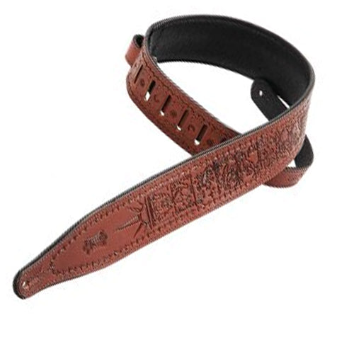 Levys 2-1/2" Carving Leather Guitar Strap Tooled Zodiac in Walnut - M17T01WAL