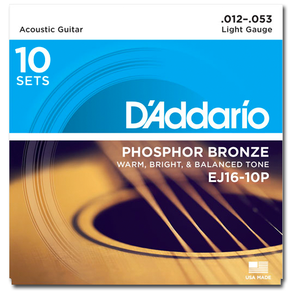 D'addario Phosphor Bronze Acoustic Strings 012-053 | 10 Pack - EJ1610P