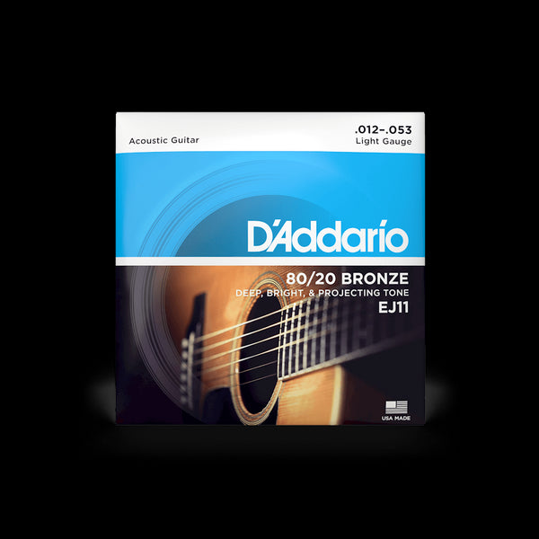 D'addario 80/20 Bronze Wound Acoustic Strings 12 - 53 - EJ11
