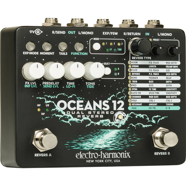 ElectroHarmonix OCEANS 12 Dual Stereo Reverb Effects Pedal w/Power Supply