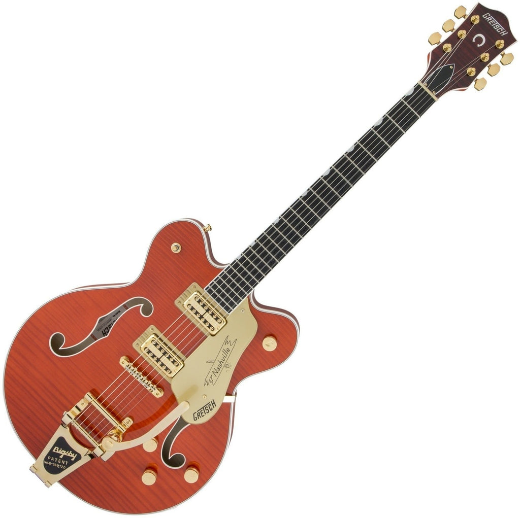 DEMO-Gretsch G6620TFM Players Edition Nashville Flame Maple Hollow Body Electric Guitar Bigsby in Orange Stain w/Case - DEMO22401355822