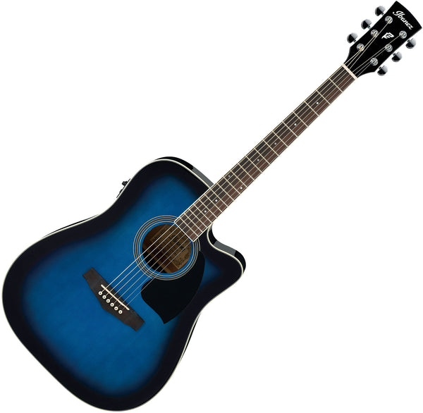 Ibanez Performance Dreadnought Cutaway Acoustic Electric in Transparent Blue Sunburst - PF15ECETBS