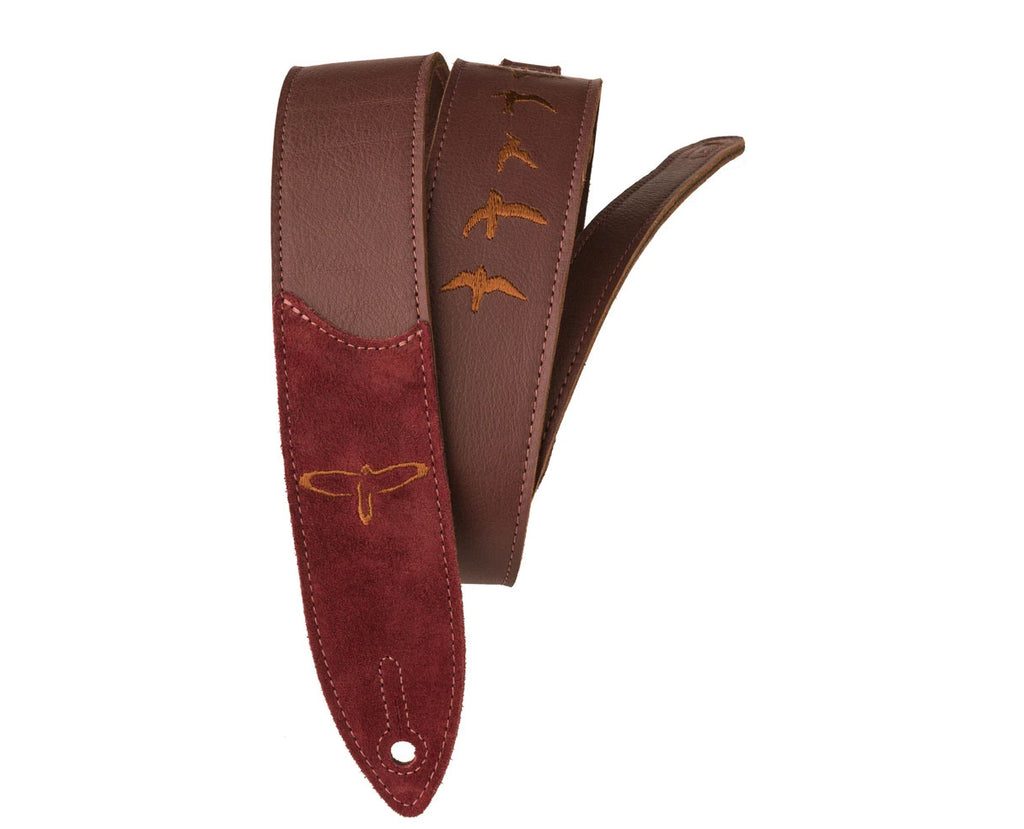 PRS Premium Leather Strap Birds Embroidery Burgundy - 102079009