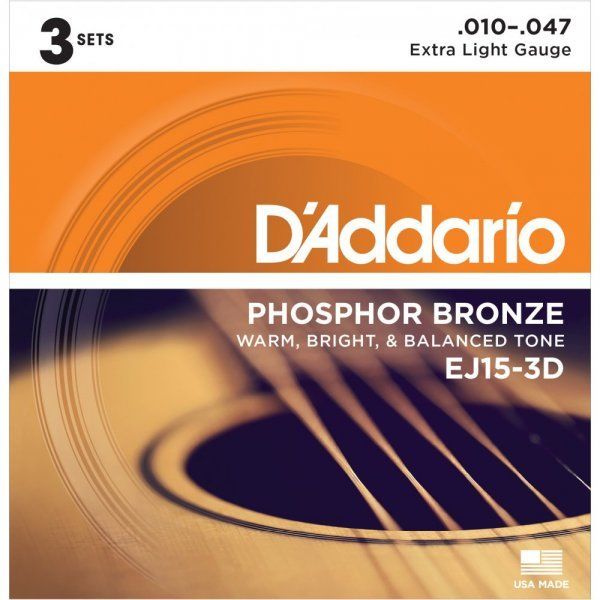 D'addario Phosphor Bronze Acoustic Strings 010-047 | 3 Pack - EJ153D